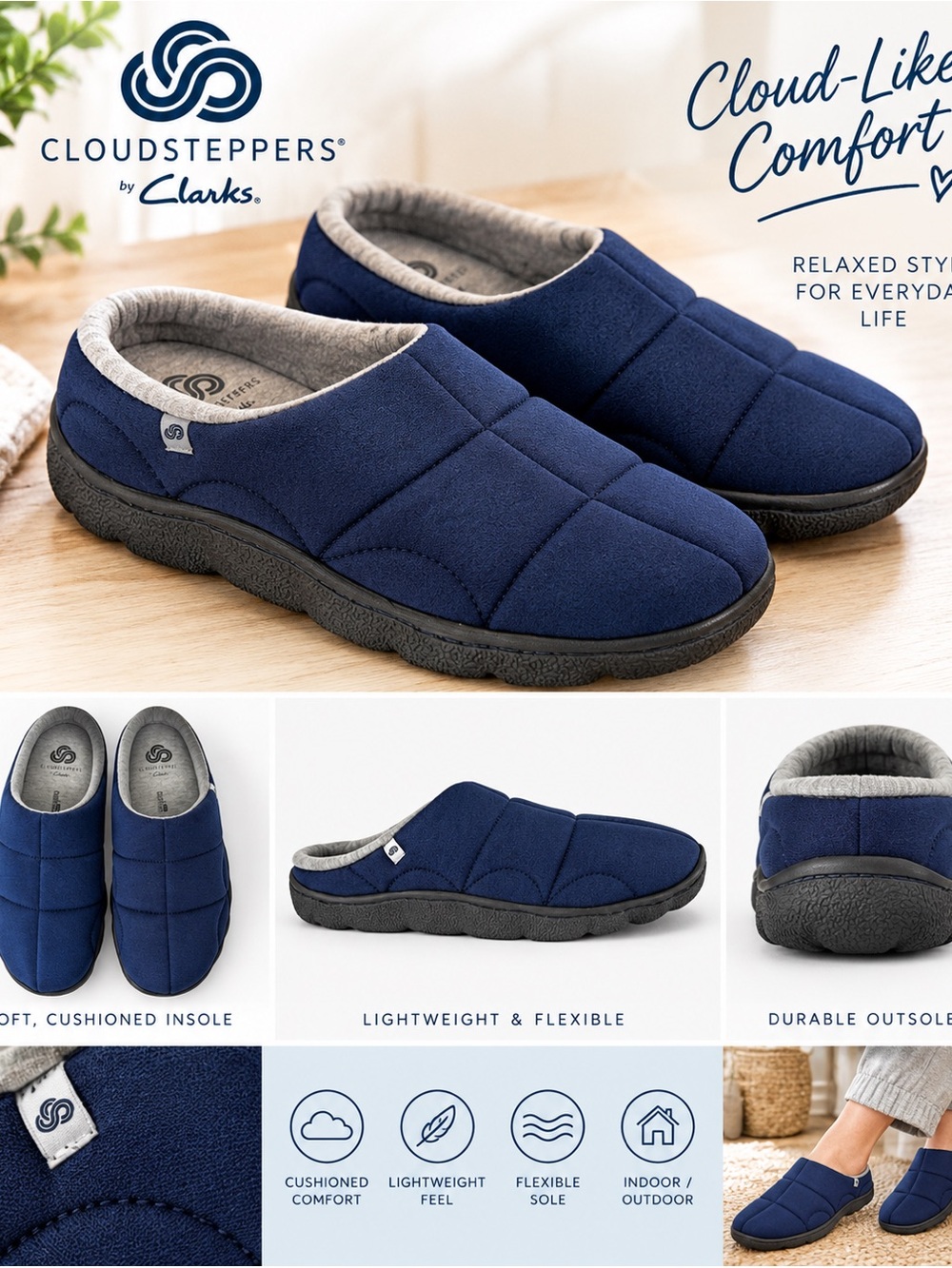 Cloudsteppers by Clarks Navy Quilted Slip-On Loafers